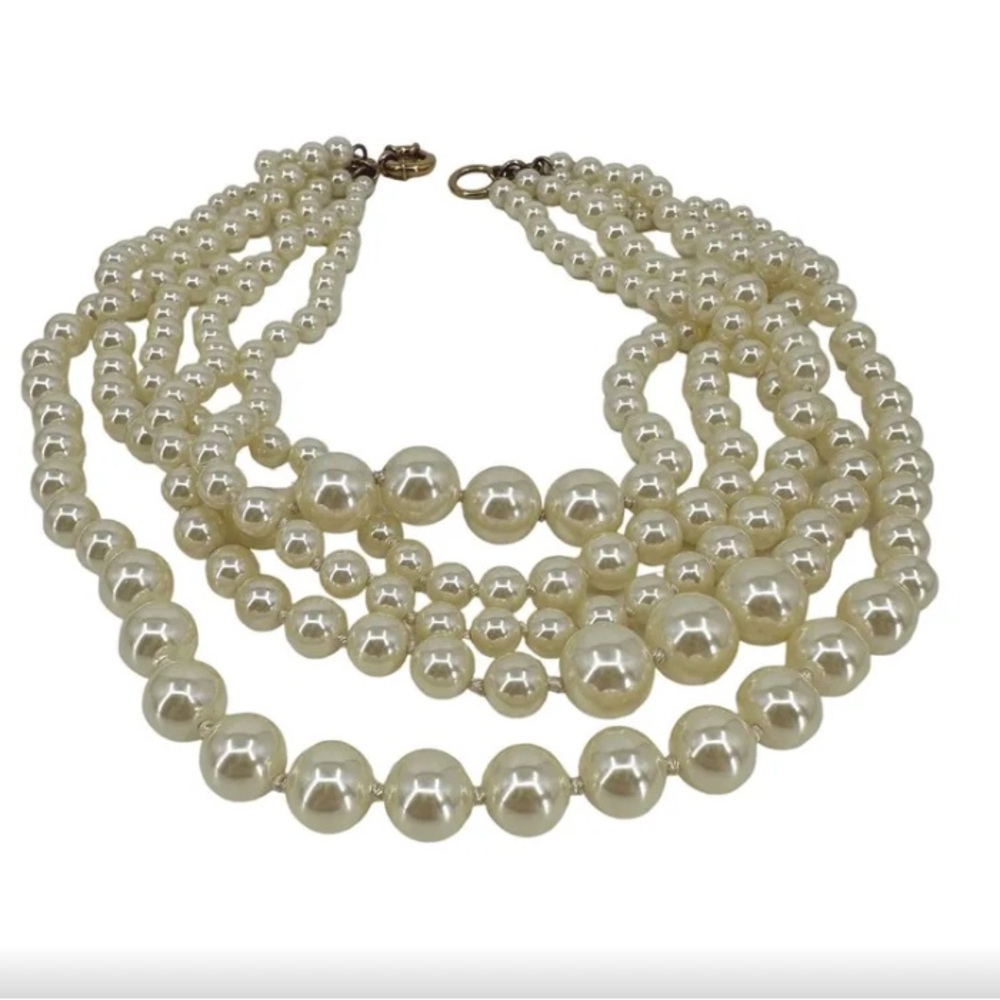 Vintage J Crew 5 Strand Twisted Hammock Necklace With Simulated Pearls.